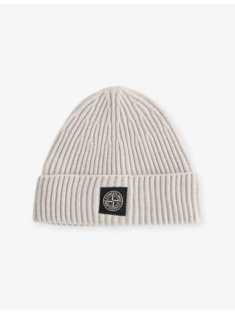 Stone Island Logo-Patch Ribbed Wool Beanie Hat
