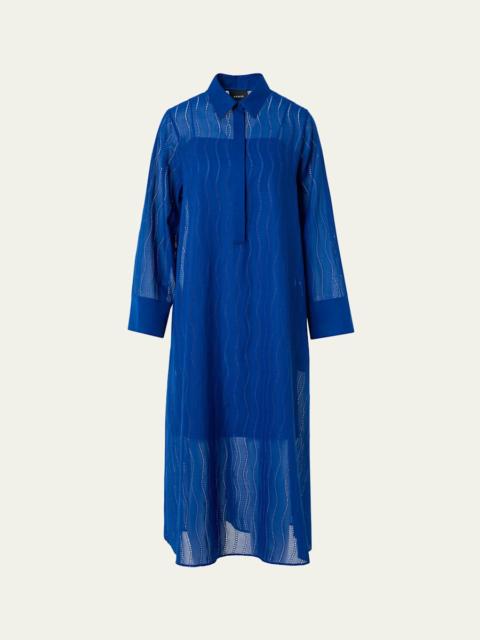 AKRIS Wave Broderie Anglaise Cotton Voile Midi Shirtdress