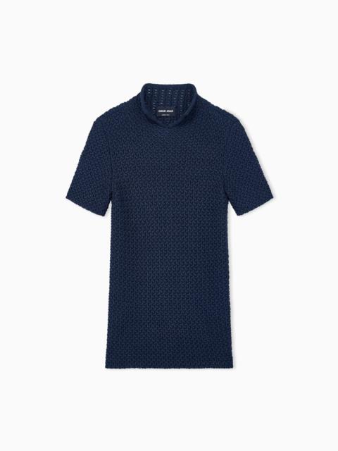 GIORGIO ARMANI SLIM FIT SHORT SLEEVE VISCOSE SWEATER WITH HONEYCOMB EFFECT