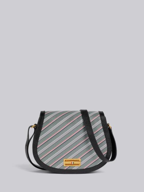 Thom Browne Medium Grey Monogram Coated Canvas Leather Frame Stripe Enamel Lock Saddle Shoulder Bag