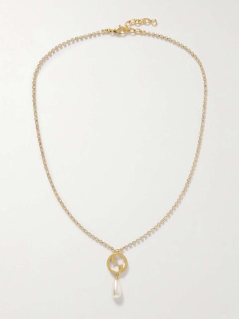 GUCCI Blondie gold-tone, faux-pearl and crystal necklace