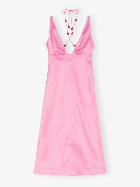 GANNI DOUBLE SATIN HALTER-NECK DRESS