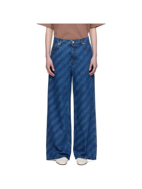 Marni Blue Wide Leg Diagonal Stripe Jeans