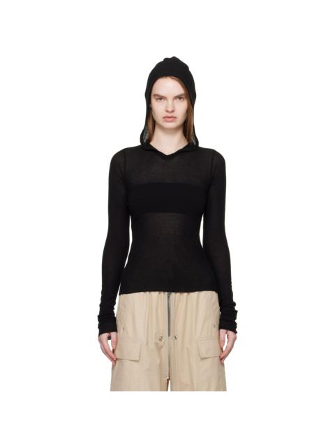 Rick Owens Black Temple Cropped Rib LS Hoodie
