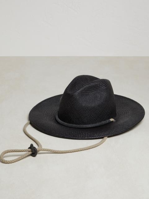 Brunello Cucinelli Straw fedora with linen and monili rope string