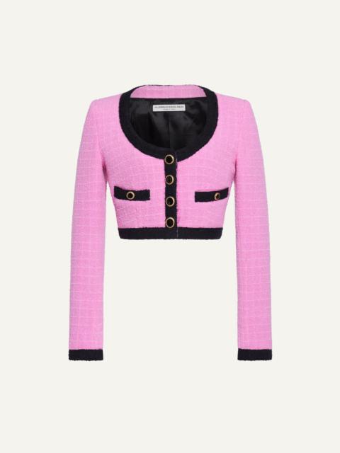 Alessandra Rich CHECKED TWEED BOUCLE CROPPED JACKET