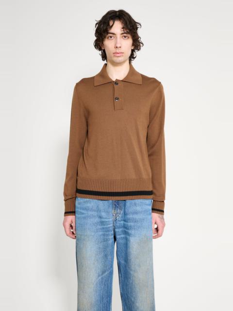 MARGARET HOWELL HEAVY TRIM POLO EXTRAFINE MERINO WOOL TOBACCO / BLACK