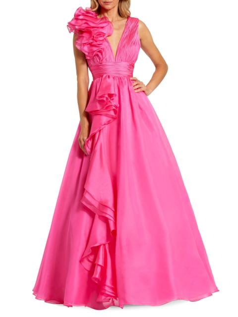 MAC DUGGAL Women's Ruffle Shoulder V-Neck Gown - Hot Pink