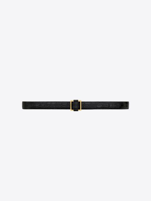 SAINT LAURENT square loop buckle belt in crocodile embossed leather