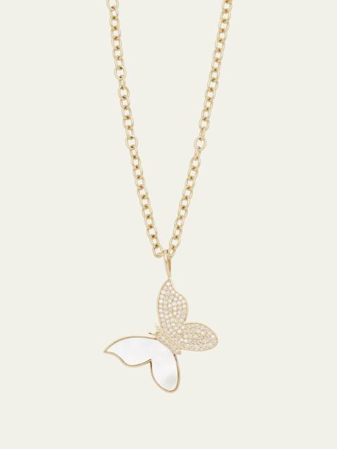 SYDNEY EVAN 14K Yellow Gold Large Butterfly Charm Necklace with Pearl Inlay and Diamonds