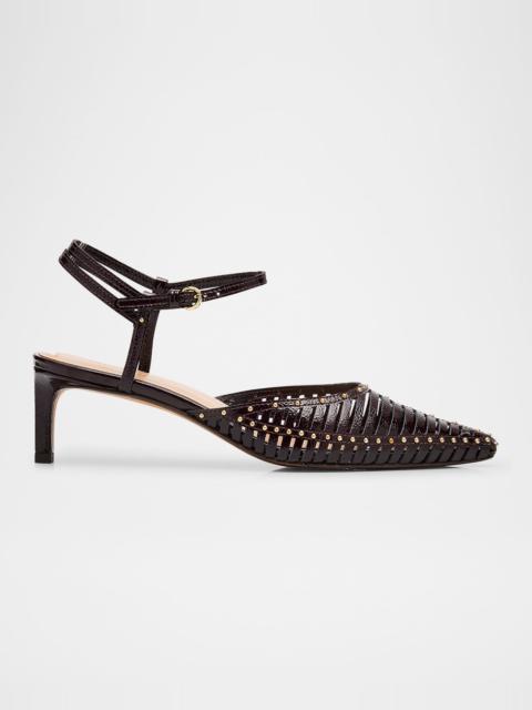 ULLA JOHNSON Francine Caged Leather Ankle-Strap Pumps