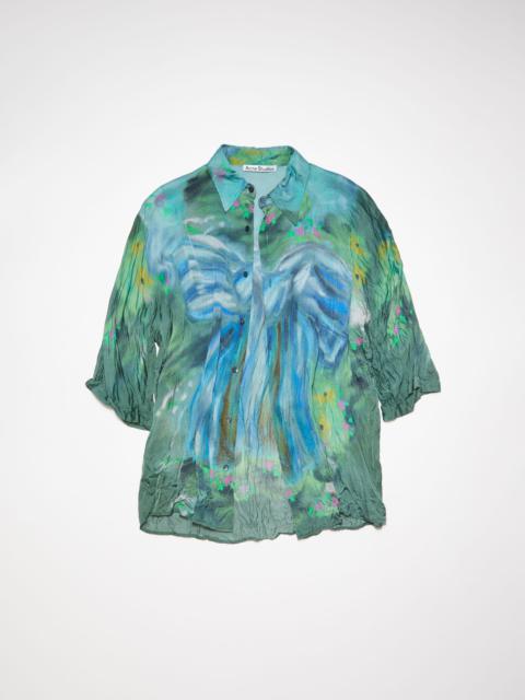 Printed button-up shirt - Sage green/light blue