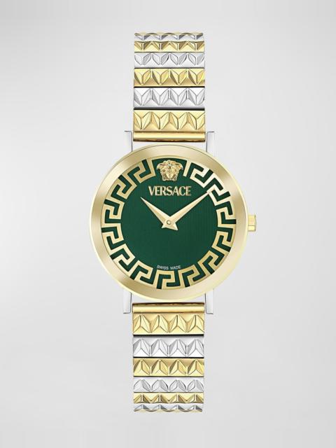 VERSACE 35mm Daedalus Watch with Bracelet Strap, Two Tone/Green