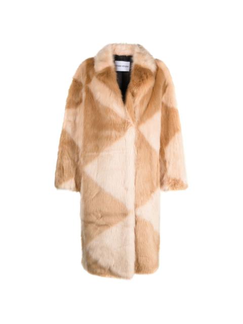 STAND STUDIO geometric-pattern faux-fur coat