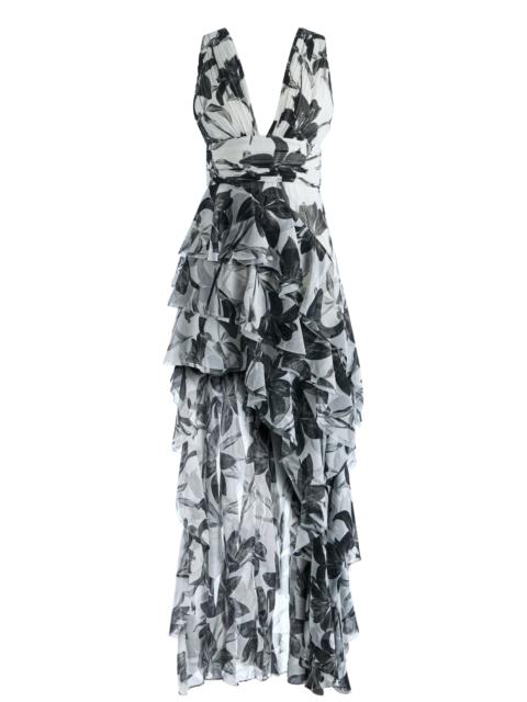 Alice + Olivia HOLLY LOW NECK ASYMMETRIC RUFFLED MAXI DRESS