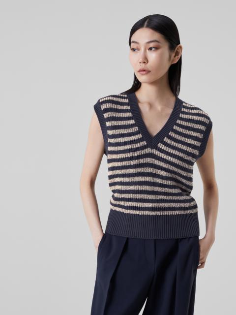 Brunello Cucinelli Cotton English rib sweater vest with dazzling stripes