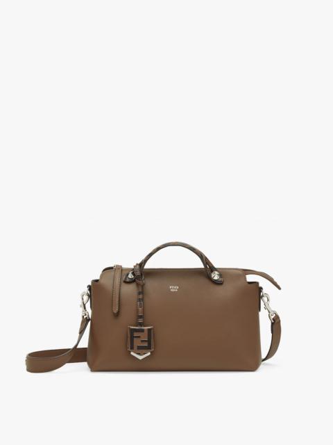 Boston bag made of soft brown leather, enhanced by decorative details with the embossed, hand-painte