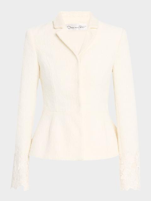 Oscar de la Renta Embroidered Boucle Peplum Suit Jacket