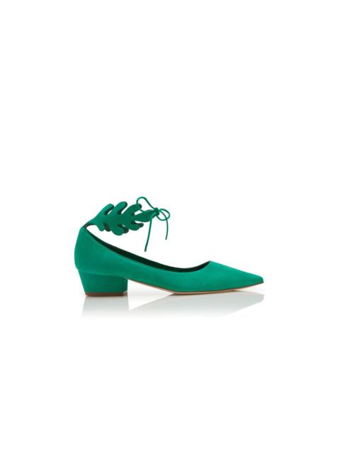 Green Suede Ankle Strap Pumps