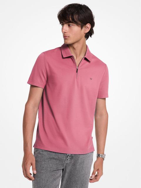 MICHAEL KORS Cotton Blend Piqué Zip-Up Polo Shirt