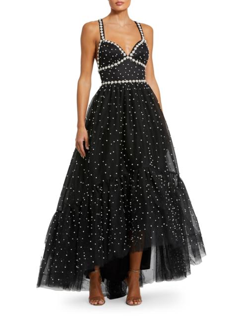 MAC DUGGAL Women's Tulle Faux-Pearl High-Low Gown - Black Ivory