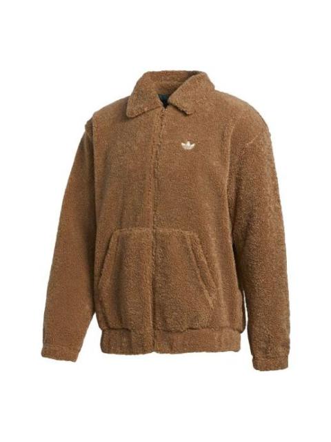 adidas adidas originals Embroidered Logo lapel lamb's wool Sports Jacket Yellow GD3535