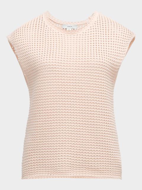 Vince Stitched Mesh Cap-Sleeve Crewneck Top