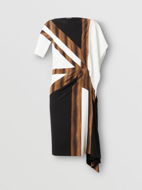 Burberry Flag Print Silk Crepe de Chine Asymmetric Dress