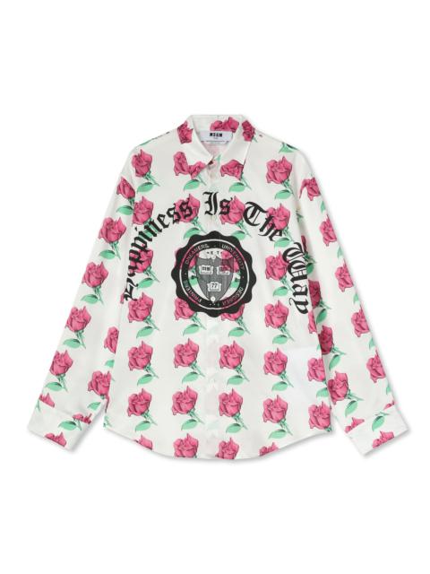 MSGM Shirt with "Emblem on Roses printed satin" print