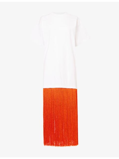 Alaïa Fringed T-Shirt Cotton Midi Dress