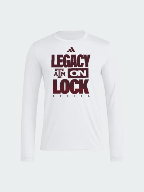adidas Texas A&M Aggies 2026 Legacy On Lock On-Court Long Sleeve Pregame T-Shirt