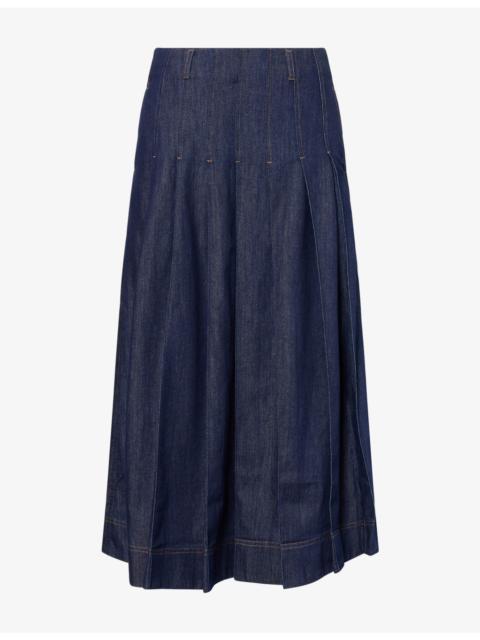 ME+EM Pleated Denim Maxi Skirt