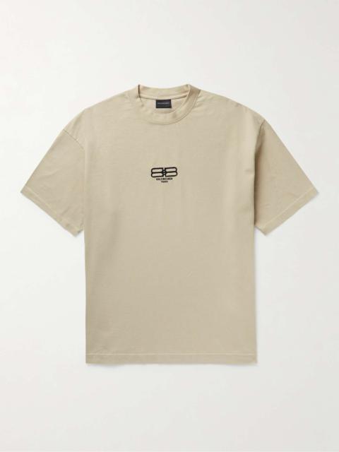 BALENCIAGA BB Paris Logo-Embroidered Cotton-Jersey T-Shirt