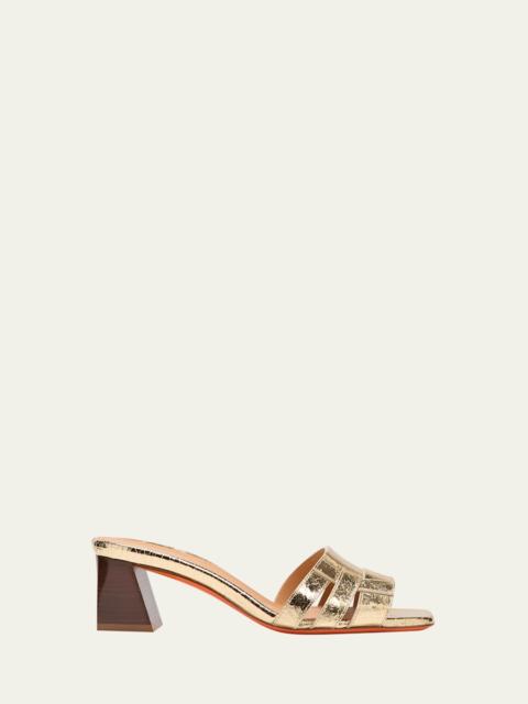 Santoni Venere Metallic Block-Heel Mule Sandals