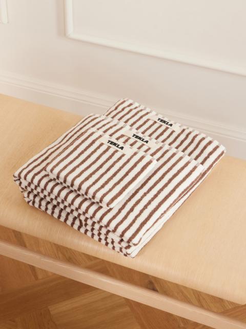 TEKLA Set Of Three Striped Organic Cotton-terry Towels