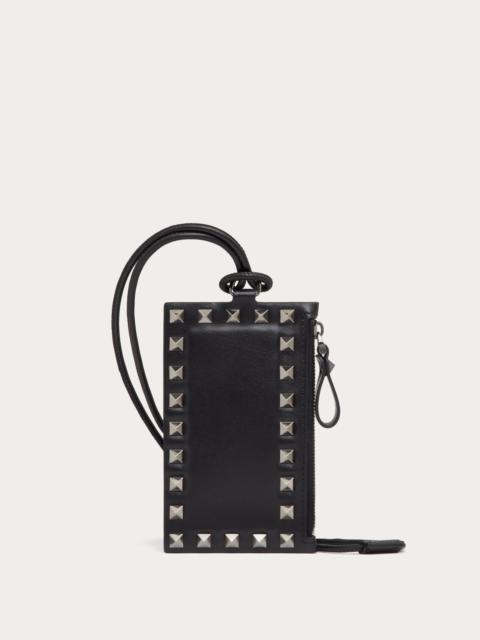 Valentino ROCKSTUD CALFSKIN CARD HOLDER WITH NECK STRAP