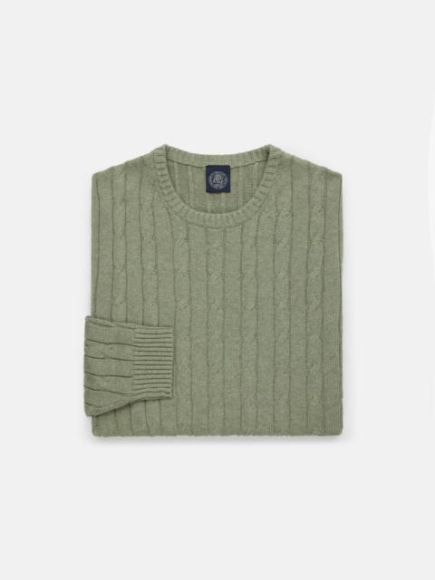 J. PRESS OLIVE COTTON-CASHMERE CABLE CREWNECK SWEATER - TRIM FIT