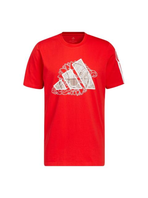 Men's adidas Rose Dynasty Large Logo Printing Round Neck Short Sleeve Red T-Shirt IC8106