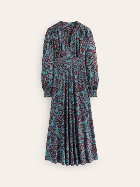 BODEN Georgia Jersey Midi Dress-Blue Grass, Paisley Cascade
