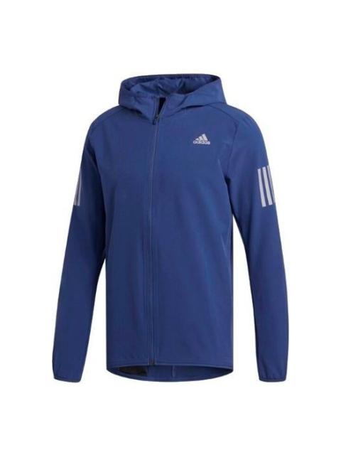 adidas Solid Color Running Sports Hooded Jacket Blue FR0800