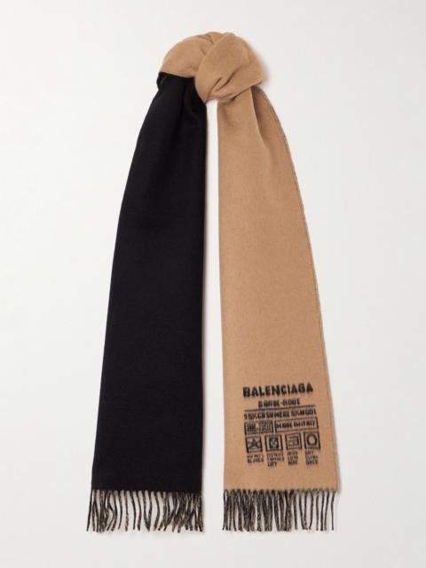 BALENCIAGA Fringed two-tone cashmere and wool-blend jacquard scarf Beige