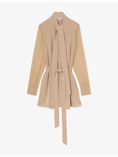 REISS Iman Tie-Neck Woven Mini Dress