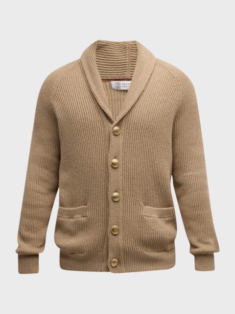 Men's Cotton Ribbed Shawl Cardigan Sweater