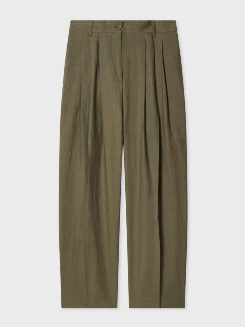 Women's Khaki Pleated Linen Trousers