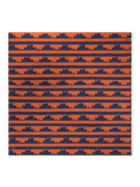 TOUS Navy blue and orange silk Scarf TOUS Bear Stripes