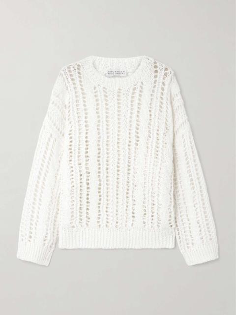 Open-knit jute-blend sweater White