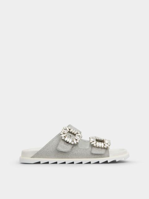 Roger Vivier Slidy Viv' Strass Buckle Sandals in Fabric