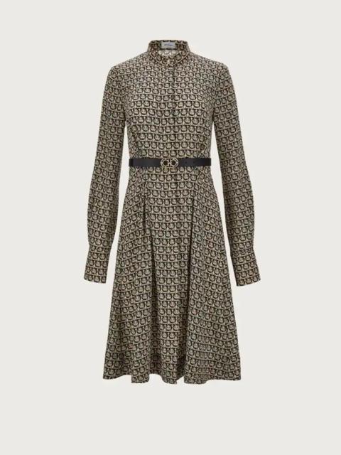 FERRAGAMO SILK DRESS WITH GANCINI PATTERN