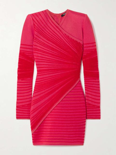 Balmain Wrap-effect ribbed-knit mini dress Red