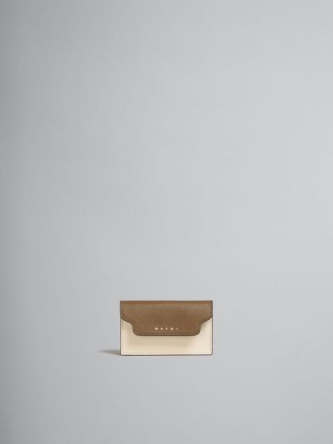BROWN WHITE AND ORANGE SAFFIANO LEATHER BUSINESS CARD CASE